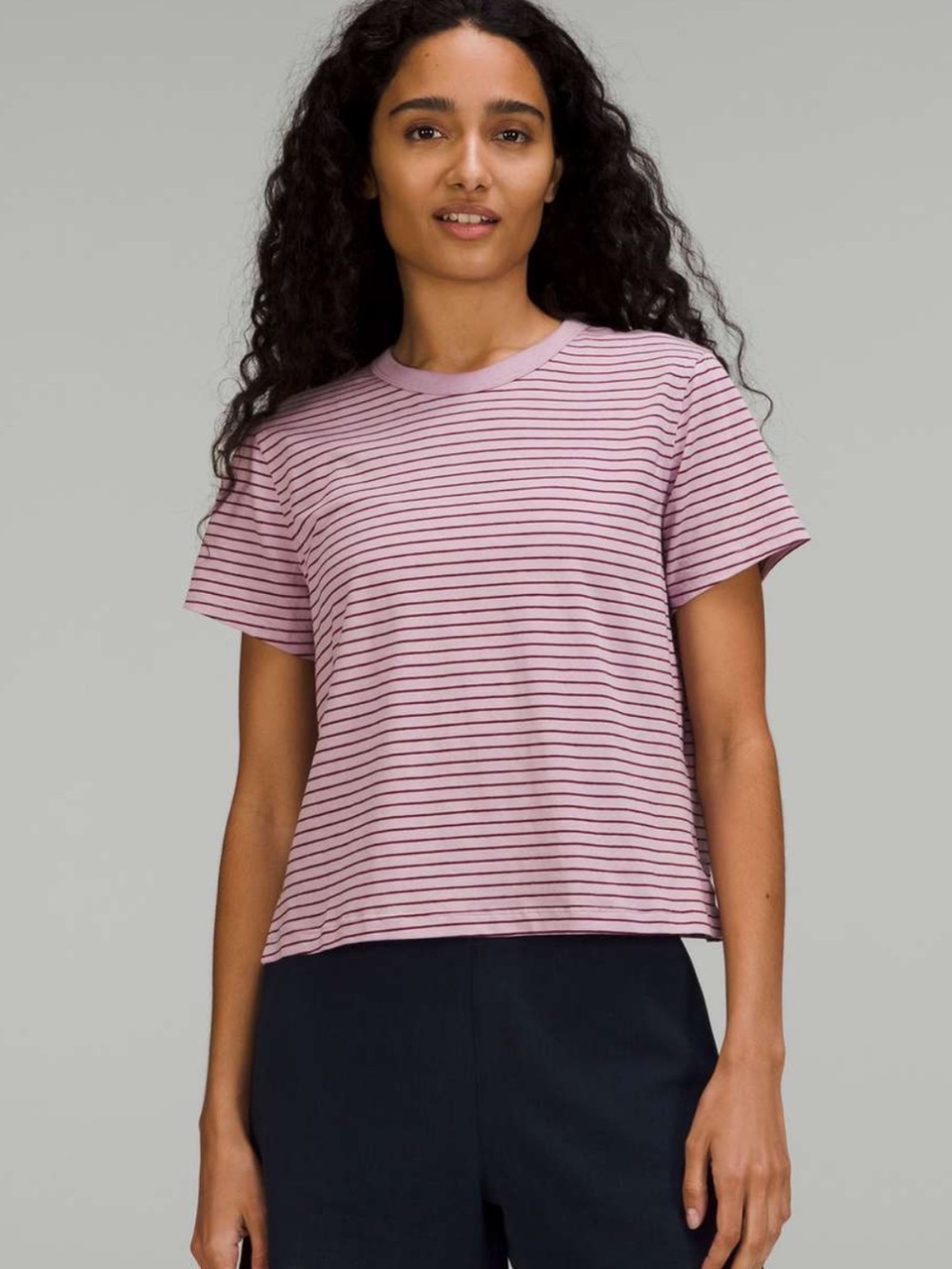 lululemon athletica Pink Striped Short-Sleeve Crew Tee